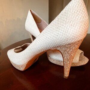 Raffia Woven Peep Toe Vince Camuto Cork Platform Heels 7.5